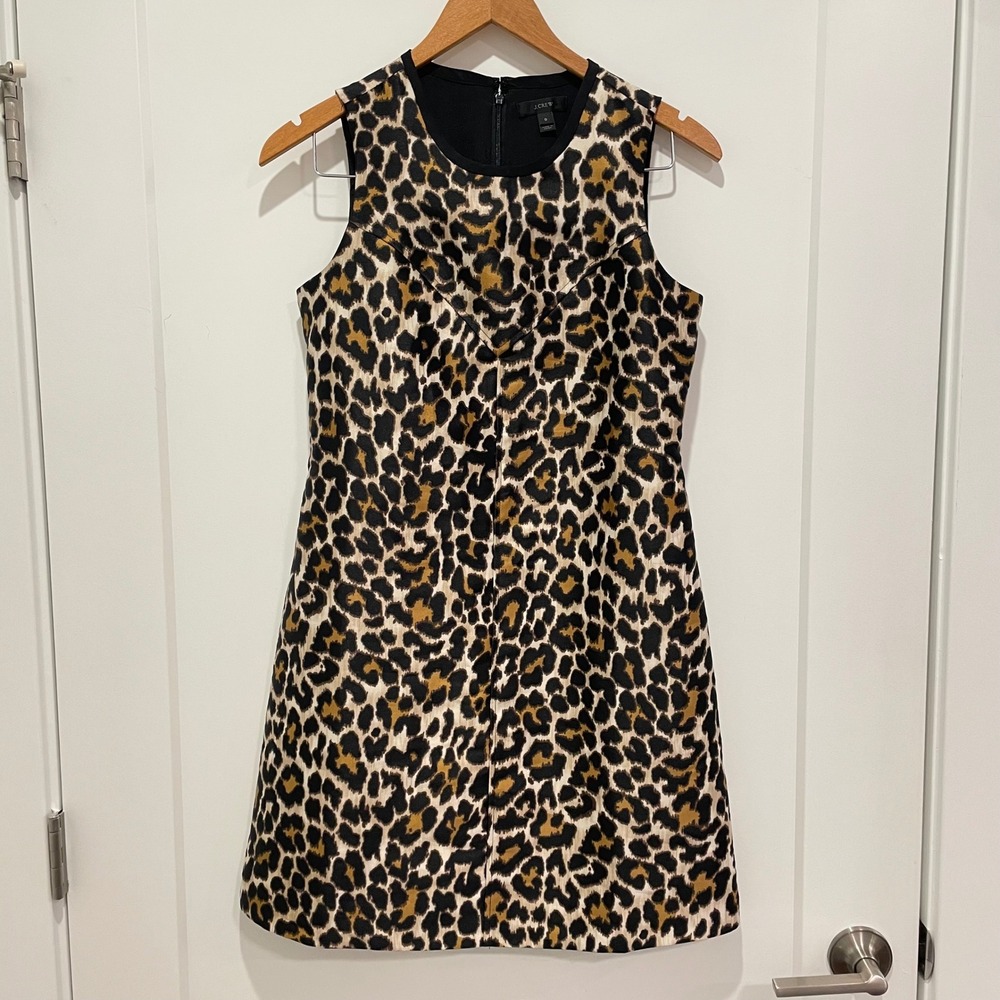 J.Crew Leopard Print Sleeveless Sheath Dress Knee Length Stretch Size 0